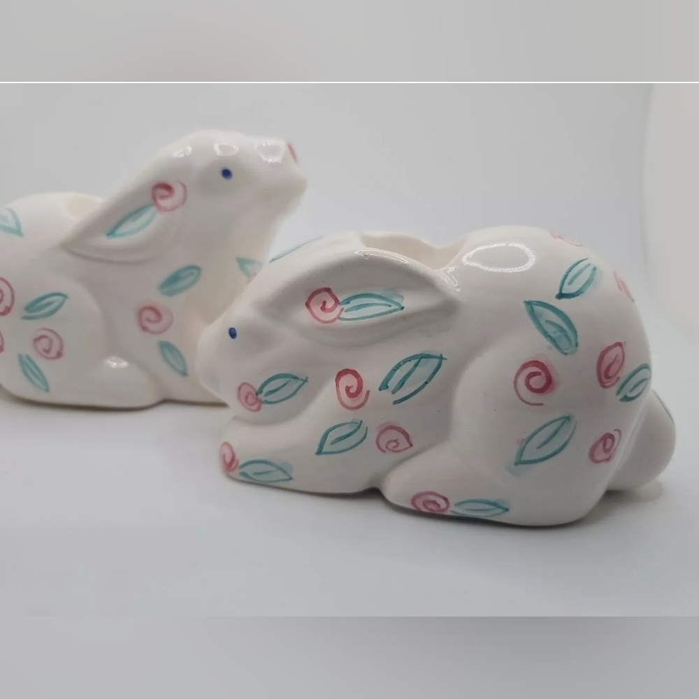 Vintage Pier 1 Imports Hand Painted Bunny Candle Holders - Picture 2 of 8